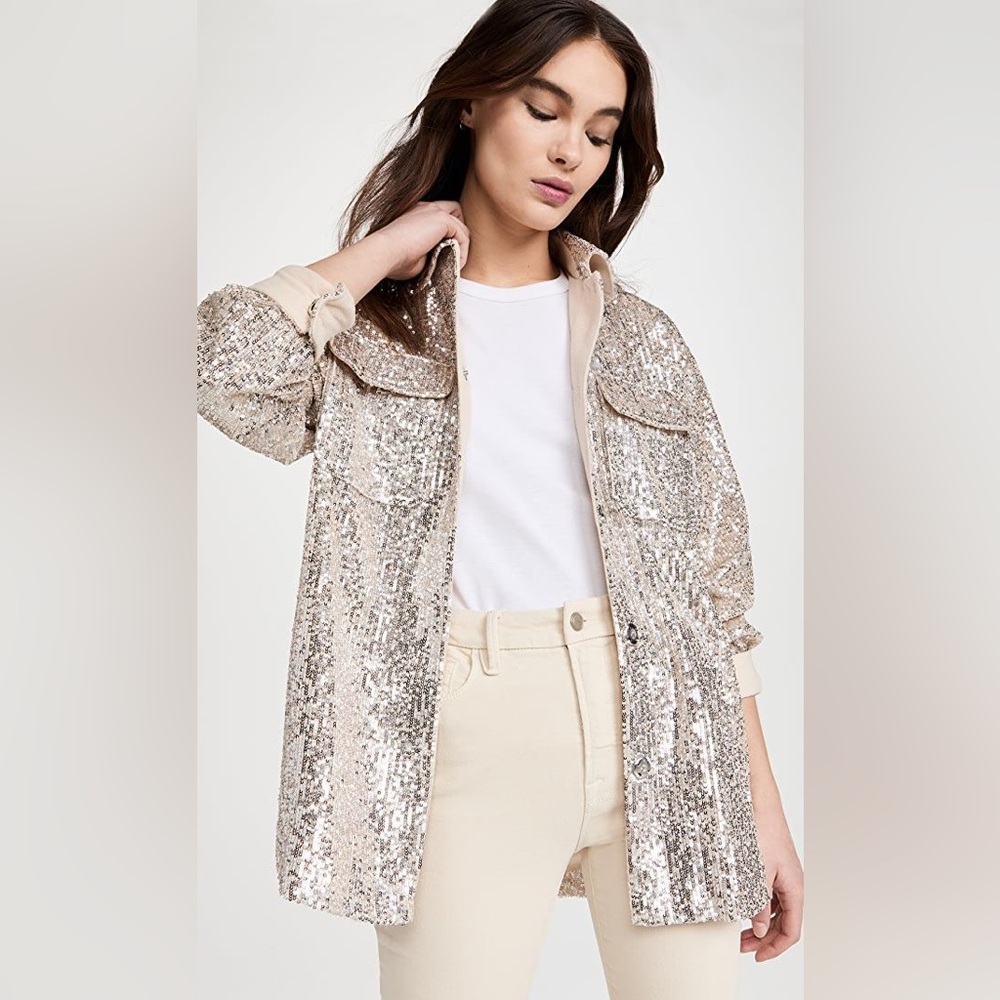 Sequin Shacket Jacket in Champagne